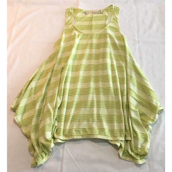Anthropologie Chelsea And Violet Small Top Tunic Vibrant Green Beige Striped Tee - Picture 7 of 12